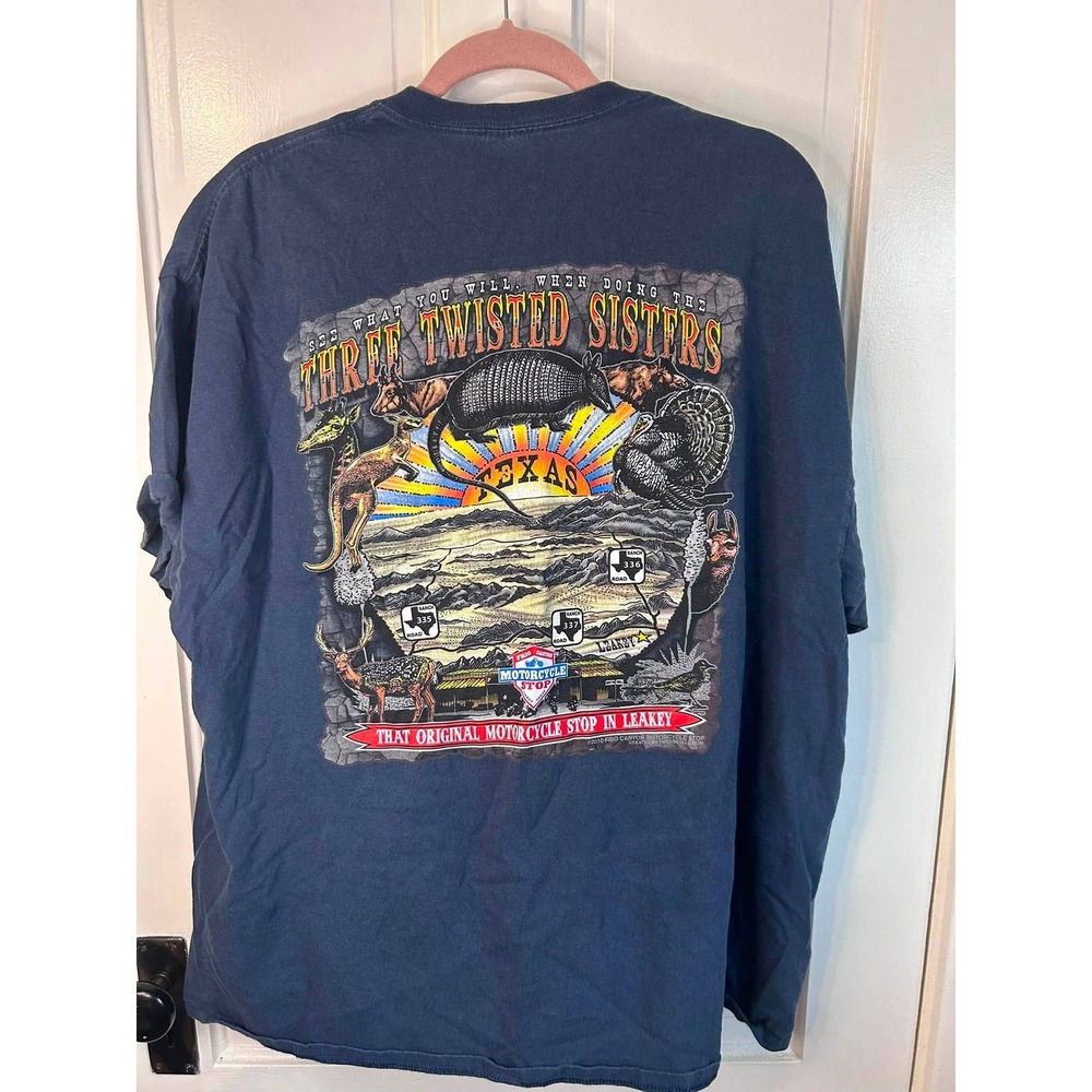 Three Twisted Sisters T-Shirt Mens 2XL Navy Blue Excellent Texas Biker Tee